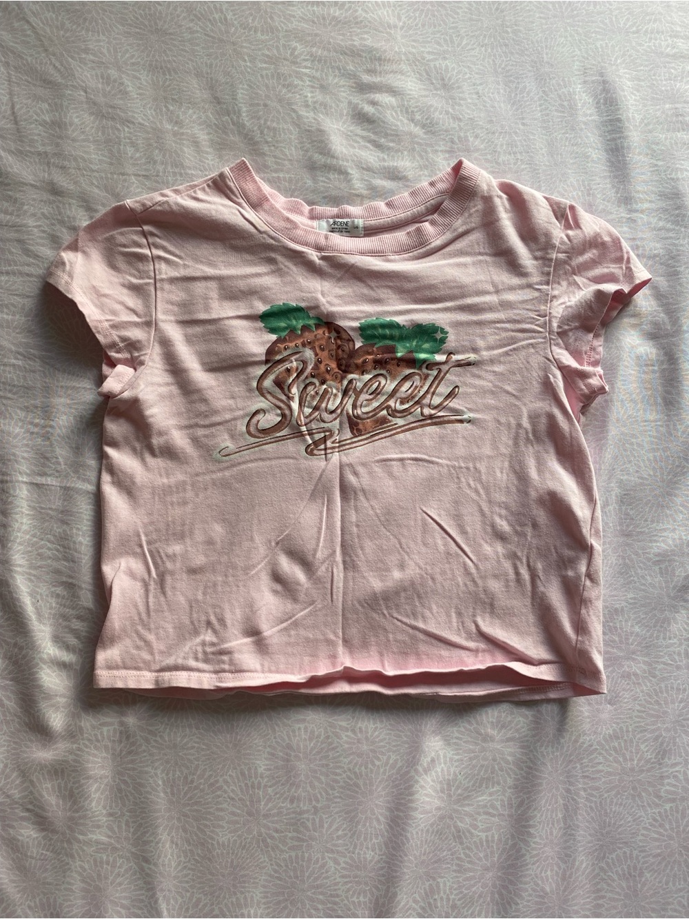 Ardene Pink Tee with Strawberry 'Sweet' Graphic